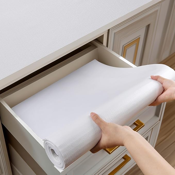 Shelf and Drawer Liner for Kitchen Cabinets Non-Adhesive, Strong Grip Non-Slip Thickened Cabinet Liners for Shelves, Waterproof Mats for Dresser Cupboard, White, 17 in x 20 Feet by Shinlendid
