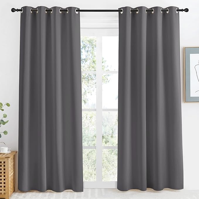 NICETOWN Grey Blackout Curtain 86 inch Long, W55 x L86, 1 Panel, Thermal Insulated Window Treatment with Grommet Room Darkening Thermal Insulated Panel for Bedroom/Living Room by NICETOWN