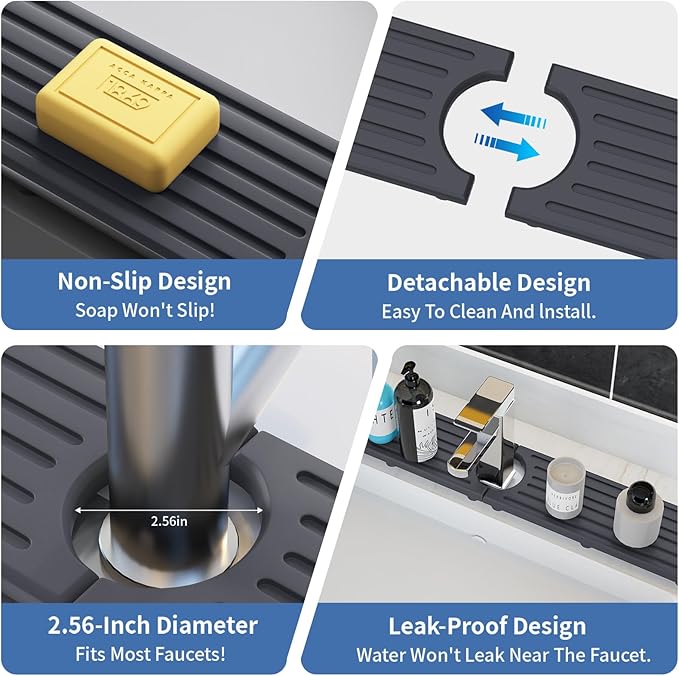 Faucet Mat for Kitchen Sink, Water Absorbent Kitchen Faucet Mat, Durable Sink Splash Guard with Raised Feet, Diatomite Fast Drying Kitchen Sink Faucet Mat, Stone Drying Tray for Bathroom Counter - Image 8