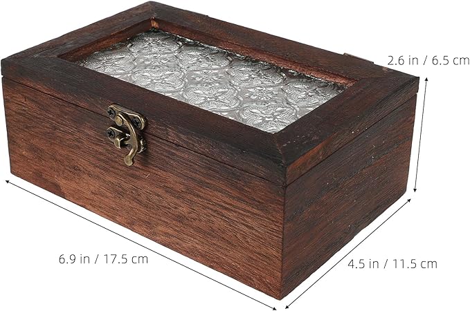 Wooden Jewelry Box with Glass Lid, Small Rustic Jewelry Display Case Storage Organizer for Home, Trinket Chest Box with Dustproof Cover for Rings, Bracelets, Makeup Accessories - Image 2