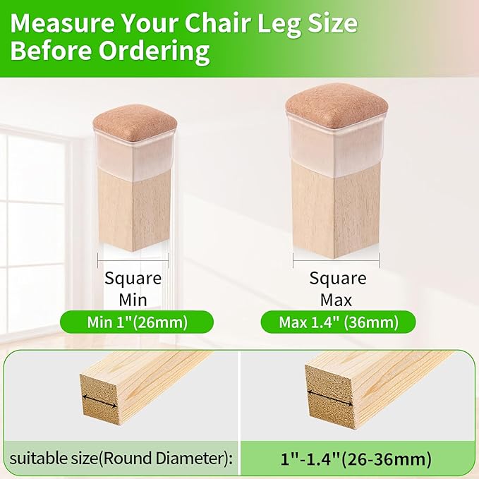 16PCS Square Chair Leg Floor Protectors, Felt Furniture Pads for Hardwood Floors, Clear Silicone Chair Covers, Large Floor Protectors for Furniture Legs, No Scratches and Noise(Fit:1"-1.4") - Image 5