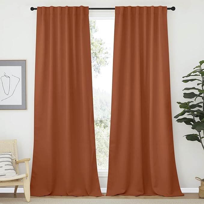 NICETOWN Bedroom Blackout Curtain Panels - (Burnt Orange Color) 52 x 120 inch, 2 PCs, Insulating Energy Saving Solid Rod Pocket Blackout Drapes for Hall, Villa by NICETOWN
