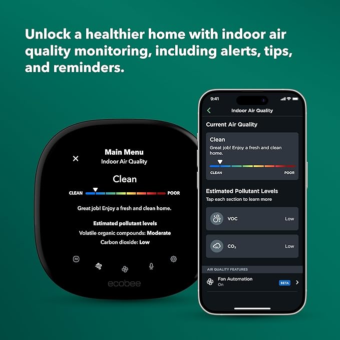 ecobee Smart Thermostat Premium with Smart Sensor and Air Quality Monitor - Programmable Wifi Thermostat - Works with Siri, Alexa, Google Assistant - Image 6