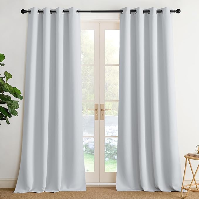 NICETOWN Greyish White Ring Top Panels - Thermal Insulated Shades for Nursery, Kids Room, Yard, Closet, Garage - Breathable Fabric, Privacy Assured, 2 Panels, W52 x L95 by NICETOWN