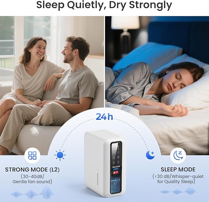 Dehumidifier for Home, Dehumidifiers for Bathroom, Bedroom, Living room, Closet with 68 OZ Water Tank, Moisture Absorbers, Auto Shut Off, Auto Humidity Control, 7 Colors LED Light, White - Image 4