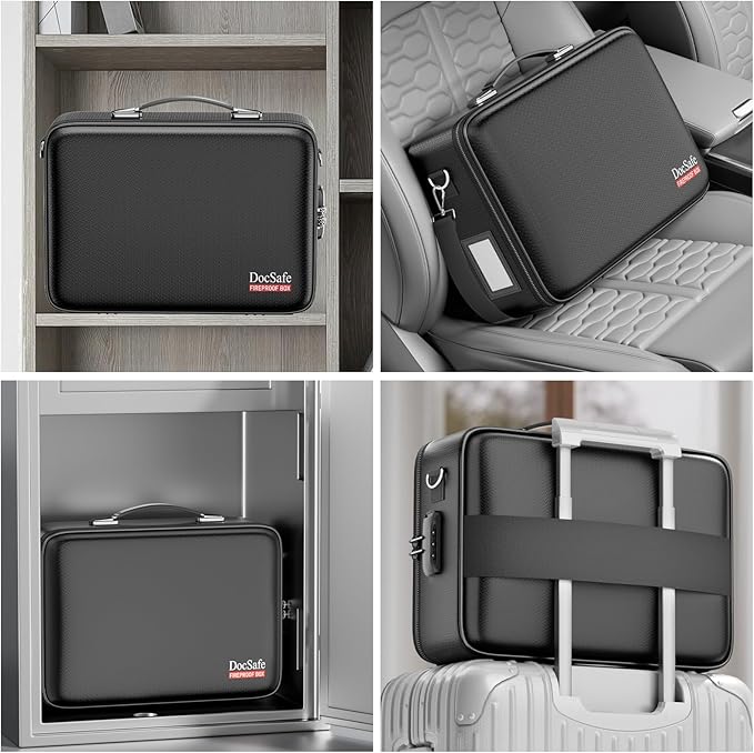 DocSafe Fireproof Document Box with Lock＆Shoulder Strap, Hard-Shell Case File Organizer with Accordion File Folder, Multi-Layer Portable Home Office Travel Safe Storage for Important Documents Laptop - Image 7