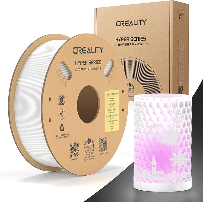 Official Creality Hyper PETG Filament 1.75mm, High Speed 600mm/s 3D Printer Filament PETG, 1kg(2.2lbs)/Spool, Dimensional Accuracy ± 0.05 mm (White) by Creality