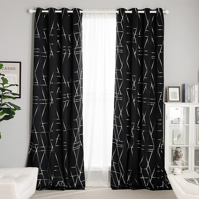 NICETOWN Blackout Curtains for Living Room - Foil Printed Shiny Stripes Pattern Thermal Insulated Blackout Drapes for Bedroom Kitchen Loft Cafe Window (2 Panels, 52" Wide by 63" Long) - Image 3