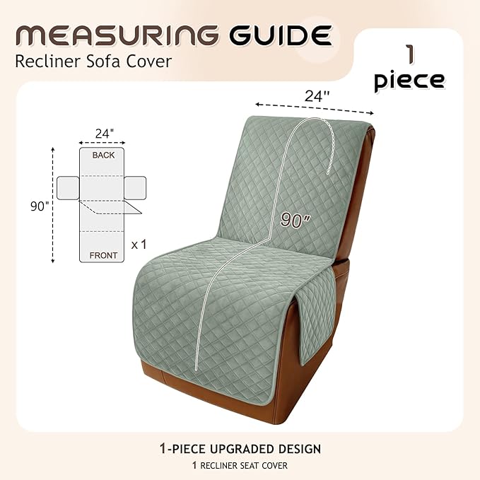 Arfntevss Waterproof Recliner Sectional Couch Covers for Reclining Sectional L Shape Sofa Cover Non Slip Washable Recliner L Shaped Slipcover Dog Additional Seat Protector (1 Seat Cover, Sage Green) - Image 5