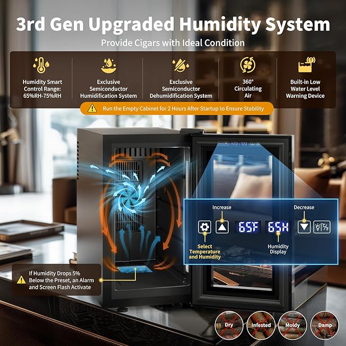 NEEDONE Cigar Humidor 23L Pro 1S, Smart Humidity & Temp Quiet Control System 2.0, Thermostatic Electric Cabinet for 150 Counts with Digital Hygrometer, Spanish Cedar Wood, Gifts for Men - Image 2
