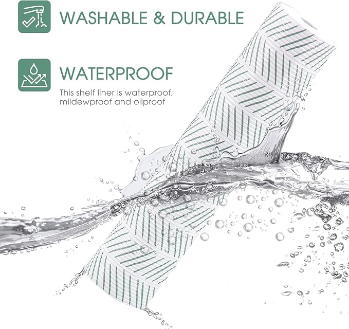 Glotoch Shelf Liners for Kitchen Cabinets Non-Adhesive,12in x 20FT Non Slip Shelf Liner Waterproof Contact Paper for Cabinets and Drawers,Pantry, EVA Wire Shelf Liners,White and Green Herringbone - Image 3