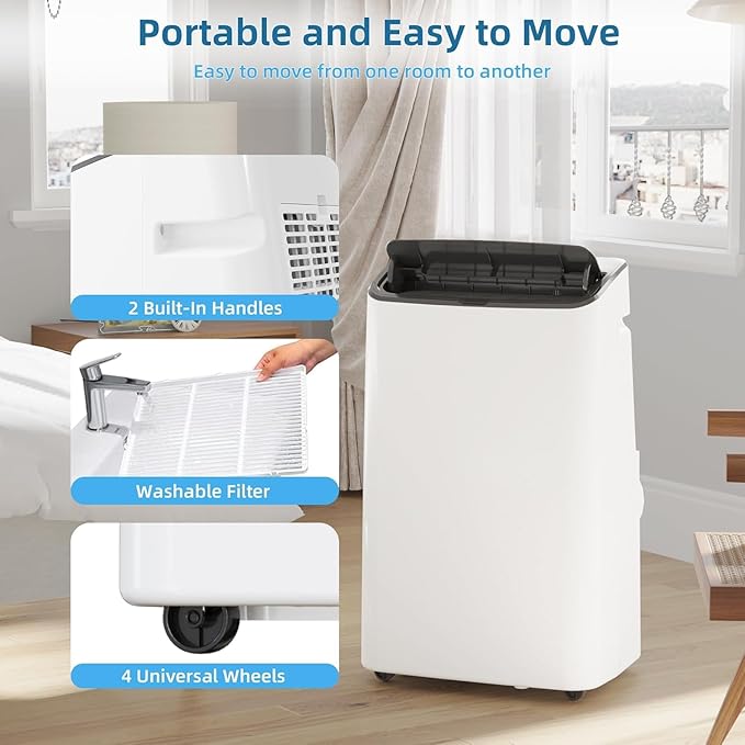 14000 BTU Portable Air Conditioner for 750 Sq Ft 3-In-1 AC Unit with Cooling/Dehumidifier/Fan Modes, Remote, 24H Timer & Installation Kit for Home/Office/Dorm - Image 7