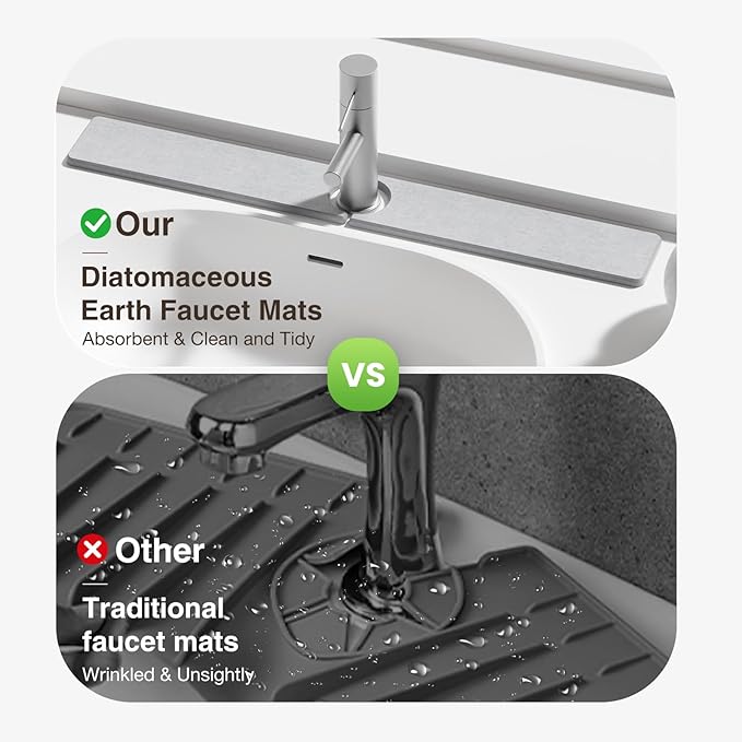 30" x 4" Stone Faucet Mat for Kitchen Sink, Quick Drying Diatomite Sink Tray, Faucet Sink Splash Guard for Prevents Moisture Buildup (Light Gray) - Image 6