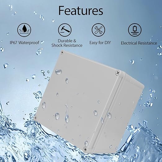 Junction Box，7.9"x 7.9"x 5.1" Outdoor Electrical Box with Mounting Plate, IP67 Dustproof Waterproof ABS Plastic Project Box, DIY Electrical Enclosure Gray (200x 200x 130 mm) - Image 5
