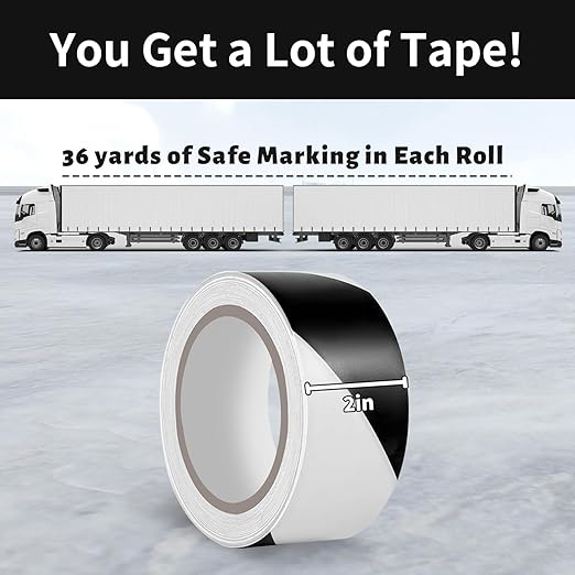 Hazard Tape - 2 Inch x 108 Feet Black & White Ultra-Adhesive Safety Stripe Tape for Marking Floor, Walls - Image 6