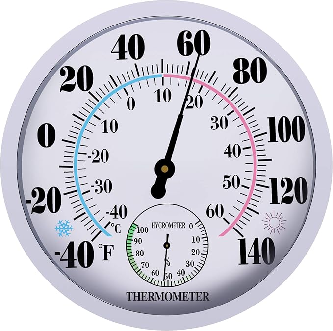 Indoor Outdoor Thermometer Hygrometer - Waterproof Hanging Wall Thermometer Decorative Outdoor Thermometer Large Numbers, No Battery Needed Outdoor Thermometers for Patio by Lirches