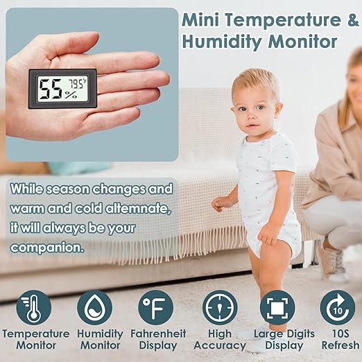 12-Pack Mini Hygrometer Indoor Humidity Meter, Highly Accurate Digital Thermometer Humidity Gauge Meter, Indoor Thermometer Hygrometer Monitor Fahrenheit (℉) for Humidors - Image 4
