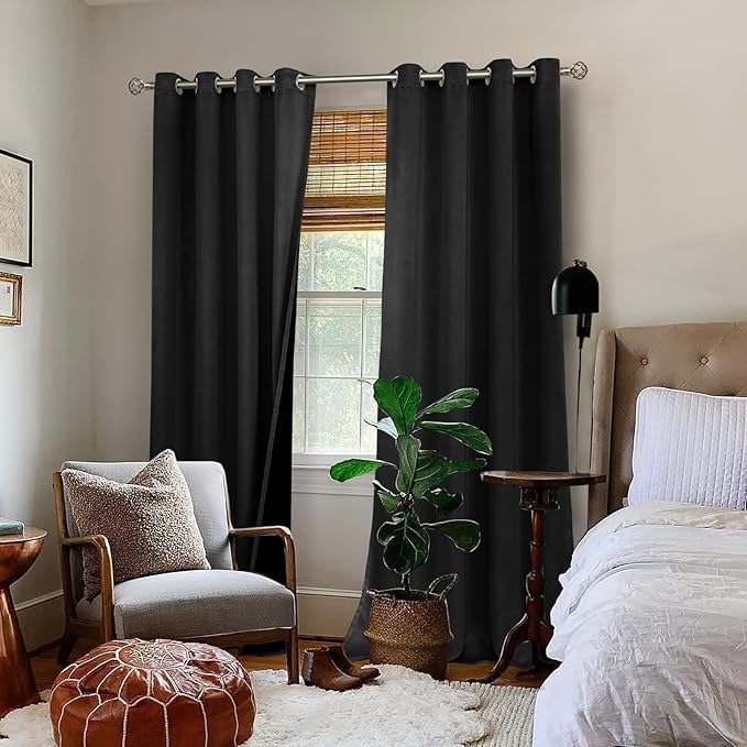 BGment 100% Blackout Curtains 108 Inch Long 2 Panles Set, Thermal Insulated Total Light Locking Soundproof Grommet Curtains & Drapes for Living Room with Black Liner, 52 Inch Wide Each, Black - Image 2