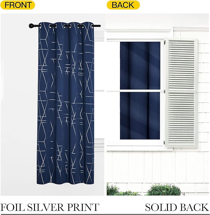 NICETOWN Blackout Curtain Panels 84 inches Long, Window Treatment Foil Printed Line Pattern Thermal Insulated Grommet Blackout Drapes for Living Room/Office/Guest Room (Navy, 1 Pair, 52 inches Wide) - Image 4