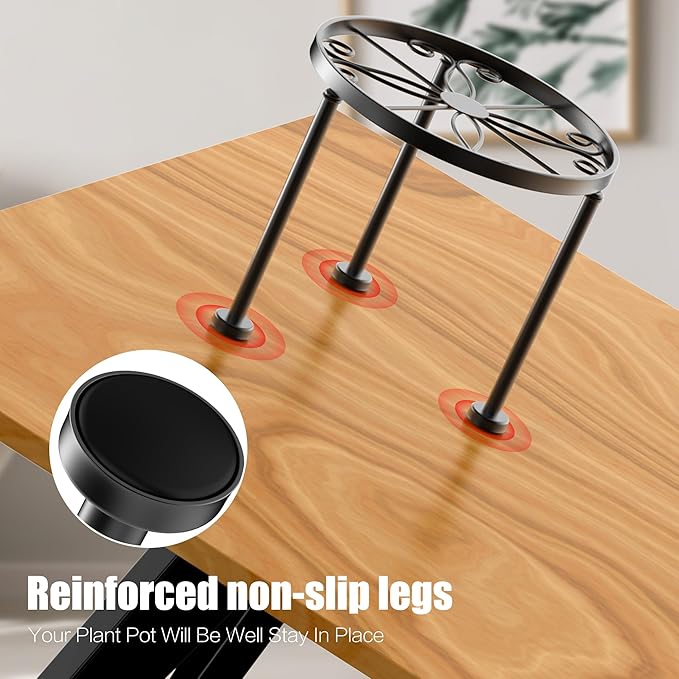 Garden Gifts Plant Lovers Gifts Black Metal Plant Stand with Anti-Slip Base Rustproof Heavy Duty Decorative Round Flower Pot Display Shelf for Indoor/Outdoor - Image 6