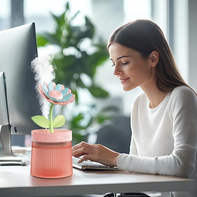 Cute Mini Humidifier 320mL Cool Mist Humidifie mute with 2 Mist Modes,for Home/Nursery/Office,Portable Mini Air Moisturizer,rechargeable mini humidifier(Sunflower Pink) - Image 6