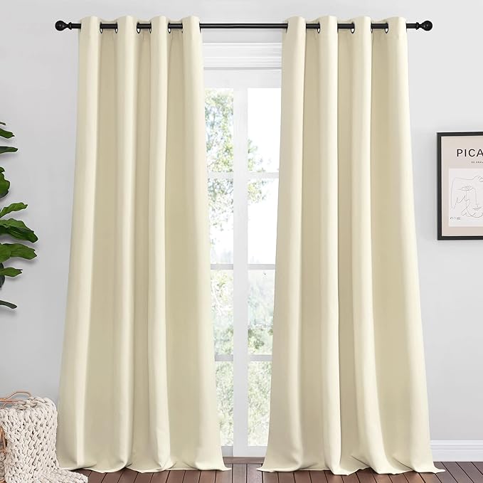 NICETOWN Beige Room Darkening Curtains 108" Long for Boho Farmhouse Home Decoration, 55" Wide, Set of 2, Window Treatment Total Privacy Drape Panels for Bedroom Living Room Guest Room by NICETOWN