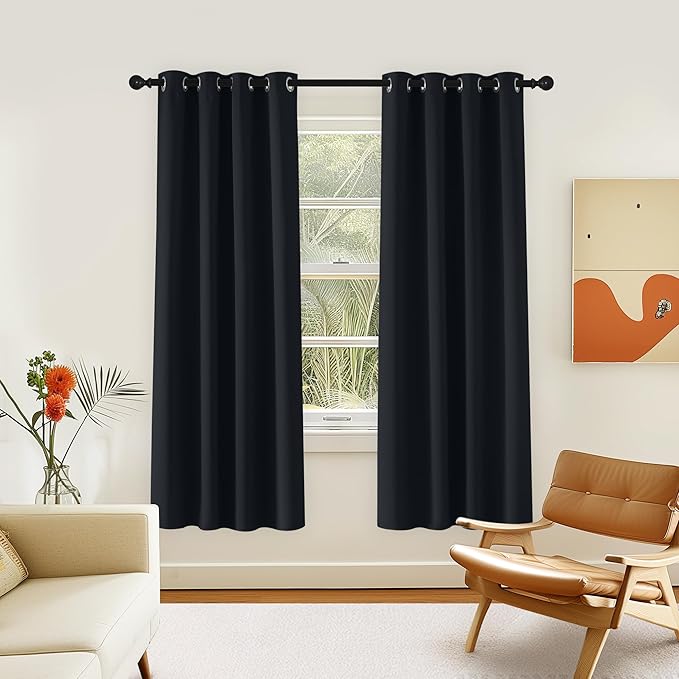 NICETOWN Blackout Black Curtain 72 inches Long, Grommet Thermal Insulated Window Treatment Light & Sound Blocking Drape for Living Room/Bedroom, W46 x L72, 1 Panel by NICETOWN