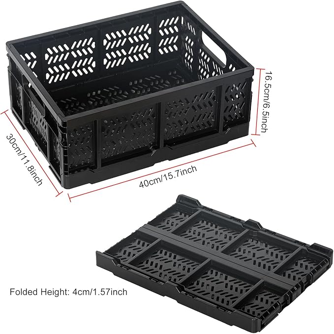 Heavy Duty Plastic Milk Crates for Storage, 4-Pack Stackable Storage Bins for Organizing, Collapsible Storage Basket with Handle for Groceries, Suitable for Home Office School Store, Black - Image 7