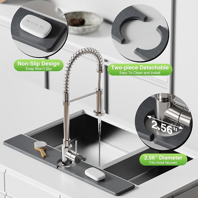 23.6" x 4" Stone Faucet Mat for Kitchen Sink, Quick Drying Diatomite Sink Tray, Faucet Sink Splash Guard for Prevents Moisture Buildup (Dark Gray) - Image 5