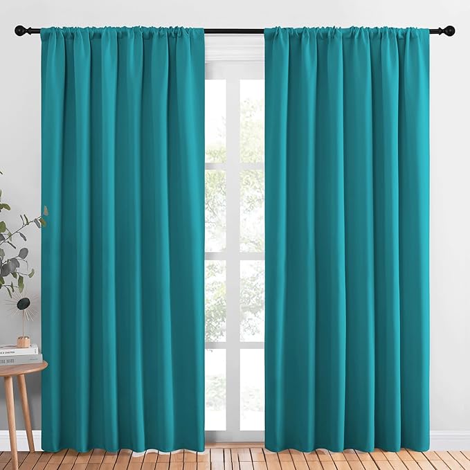 NICETOWN Living Room Curtains, Blackout Draperies, Peacock Blue, 1 Pair, 70 x 84-inch, Home Decorations Thermal Insulated Solid Rod Pocket Blackout Drapes for Cafe by NICETOWN