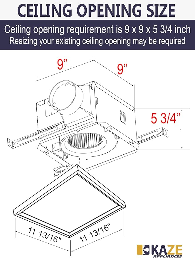 SNP100HL9 | 100 CFM | 0.8 Sone | Energy Star Certified | Humidity Sensing | Dimmable 4000K LED | No Attic Access Required | Quiet Bathroom Ventilation Exhaust Extractor Fan - Image 7