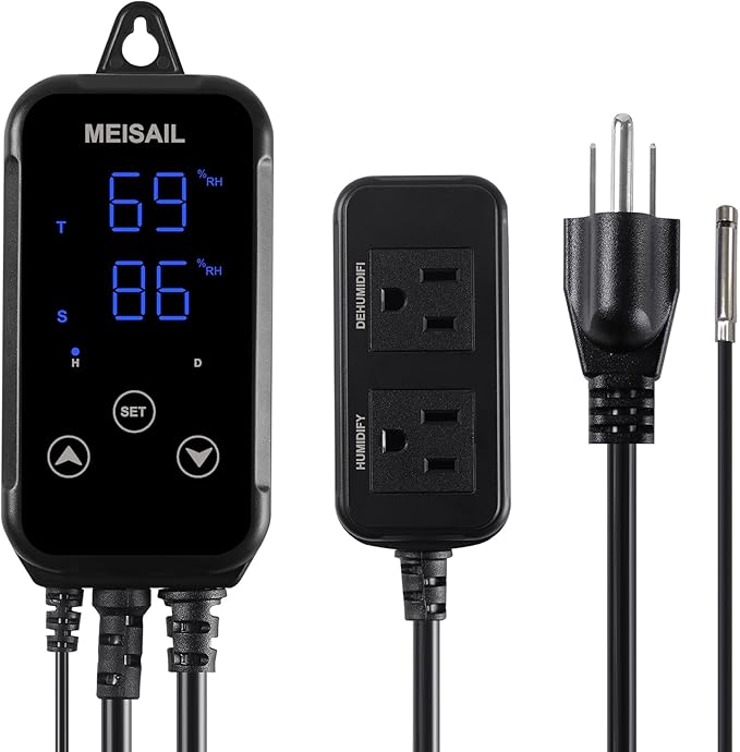 Humidity Controller S20B Humidistat for Humidification and Dehumidification - 100-240VAC Input, 10A Load Capacity, Control Humidity 10%-95% Rh - Dual Stage Control Humidifier Dehumidifier. by MEISAIL