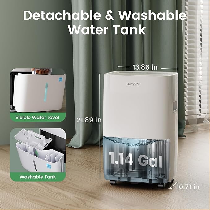 Waykar 120 Pints Energy Star Dehumidifier for Spaces up to 6,500 Sq. Ft at Home, in Basements and Large Rooms with Drain Hose and 1.14 Gallons Water Tank - Image 3