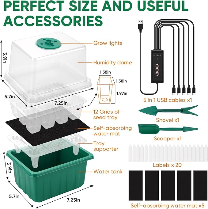 BlumWay Self-Watering Seed Starter Tray Kit with Grow Light and Humidity Dome,3 Color Growing Light,5-Pack 60-Cell Plant Seedling Tray,Reusable Plastic Germination Trays,Timed Light Plant Starter Set - Image 5
