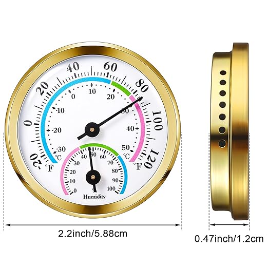 Weewooday 3 Pcs Indoor Outdoor Thermometer 2 in 1 Mini Home Temperature Humidity Hygrometer Monitor Gauge for Home Offices Wall(Gold,2.2 Inch) - Image 2