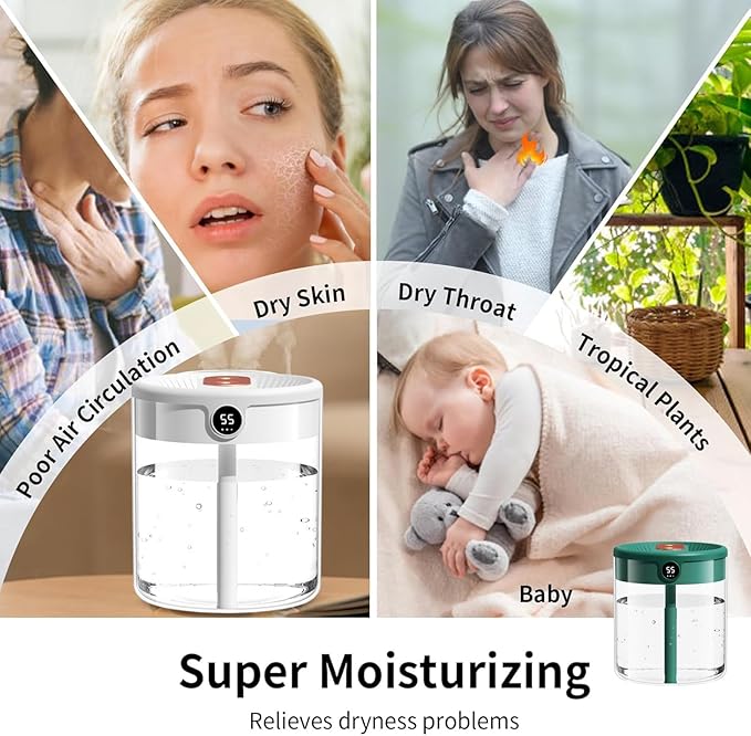 Dreamzy Humidifier for Large Room Cool Mist Bedroom Desktop Double Nozzle Cool Mist Humidifier with Night Light,with 2 Cleaning Brush Top Fill Lasts Up to 24 Hours,Auto Shut-Off,No leakage Design(Whit - Image 6