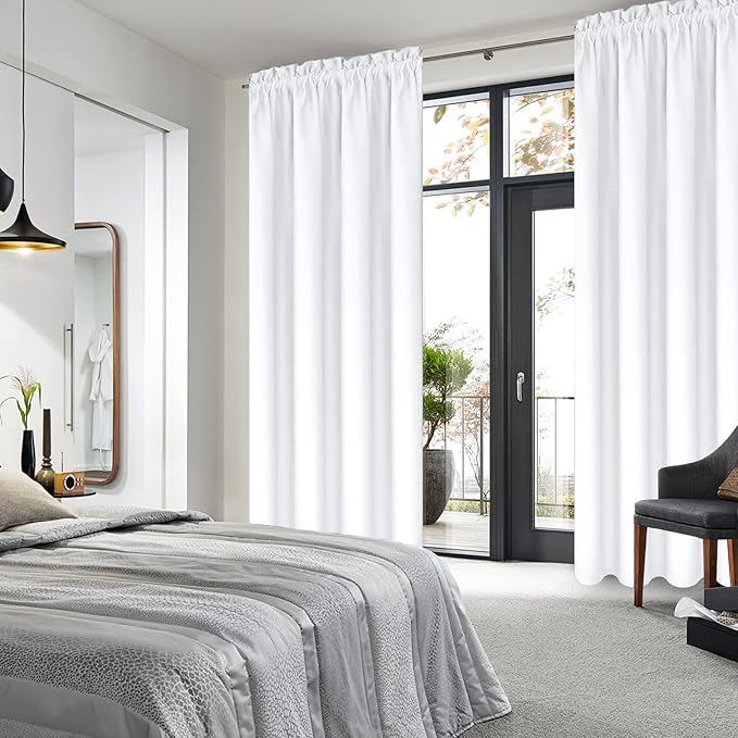 DWCN White Curtains for Living Room Thermal Insulated, 50% Light Blocking Curtains for Bedroom, Dining Room Window, W 42x L 84 Inch, Set of 2 Rod Pocket Curtain Panels - Image 2