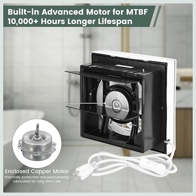 8" Shutter Exhaust Fan, 310CFM Window or Wall Mount Ventilation Fan for Greenhouse, Attic, Garage, Bathroom, Kitchen - Image 5