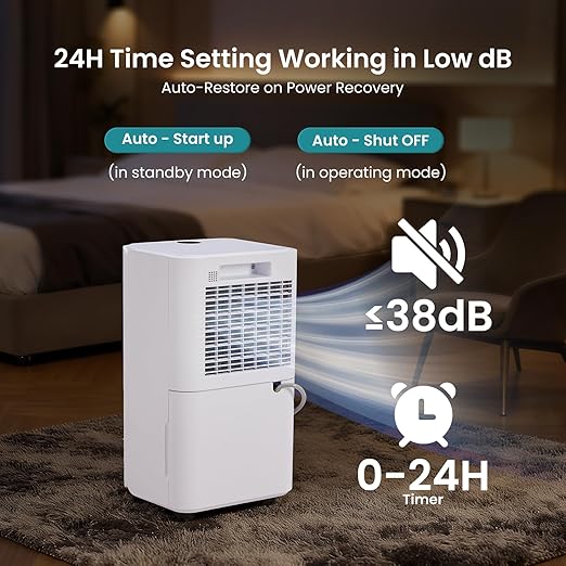 NEWBULIG 30Pints Dehumidifier with Drain Hose, 2,000 Sq.Ft Dehumidifier for Basement, 0.53 Gallon Tank, Low 38dB, Smart Humidity Ring, Ideal Whole House Humidity Remover for Home, Bedroom & Bathroom - Image 3