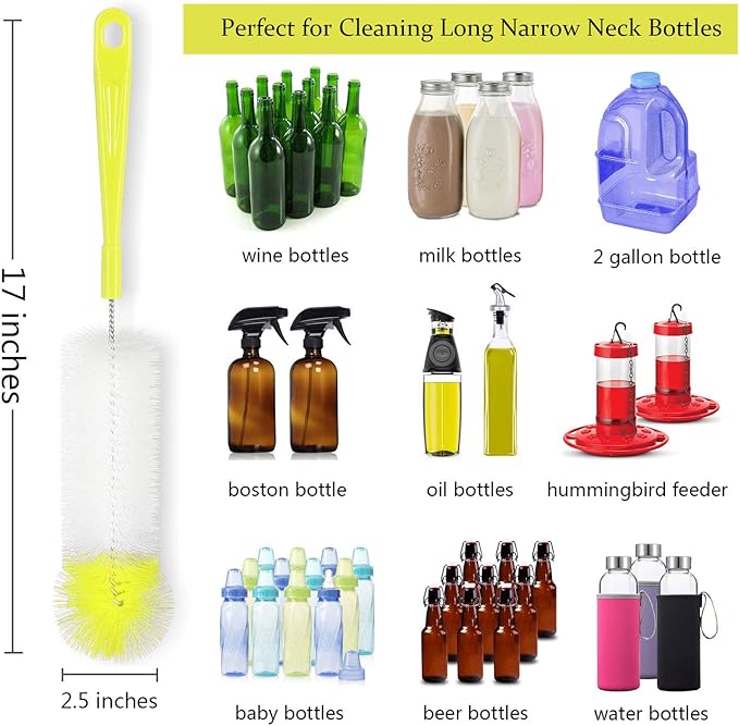 ALINK 8-Pack Bottle Cleaning Brush Set - Long Bottle Cleaner for Washing Beer/Wine Narrow Neck Bottles, Hummingbird Feeder, Sport Well, Plus Kettle Cleaner, Straw Brush - Image 3
