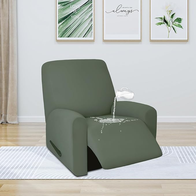 PureFit 100% Dual Waterproof Recliner Cover, Waterproof Couch Cover for Recliner - Stretch Non Slip Fleece Sofa Covers Washable, Leakproof Furniture Protector for Kids, Pets (Recliner, Grayish Green) - Image 2