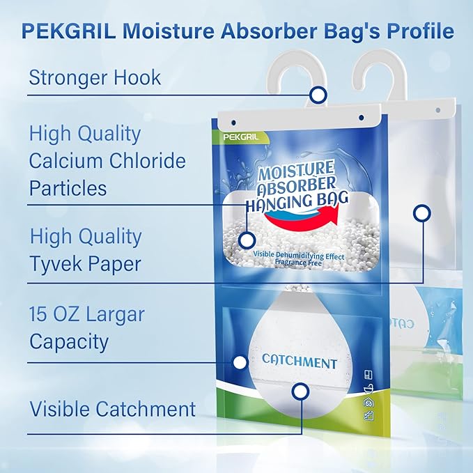 PEKGRIL Moisture Absorber Packets 14-Packs, 15 oz Hanging Dehumidifier Bags, Fragrance Free Humidity Packs for Closet, Bathroom, Kitchen, 420g/Pack - Image 3