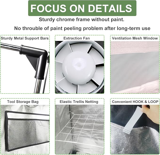 Complete Mylar Growing Tent, 4x4 Grow Tent Kit 48"x48"x80" Indoor Plant Growing Room, LED Full Spectrum Grow Light Ventilation Inline Fan + Acceseries - Image 5