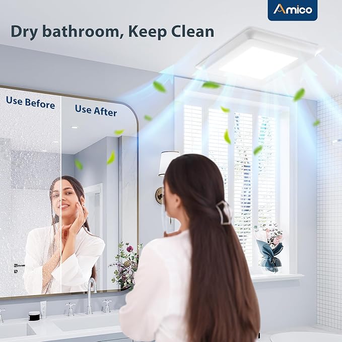 Amico Bathroom Exhaust Fan with Light, 80 CFM, 0.9 Sones, 5CCT, Easy Retrofit without Attic Access, Adjustable Bathroom Fan with light, Quiet Operation, ETL & FCC Certified - Image 6