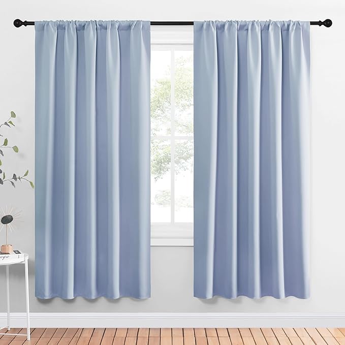 NICETOWN Window Curtains Blackout Drapes, Vintage Blue, 1 Pair, 52 by 72-Inch, Thermal Insulated Solid Rod Pocket Blackout Curtains/Draperies for Living Room by NICETOWN