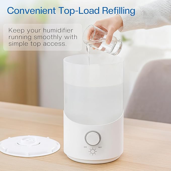 Cool Mist Humidifier for Bedroom, 3L Top Fill Ultrasonic Air Humidifier with Adjustable Knob Control, Quiet Operation, Auto Shut-Off, BPA-Free for Home, Baby, Office, Plants - Image 2