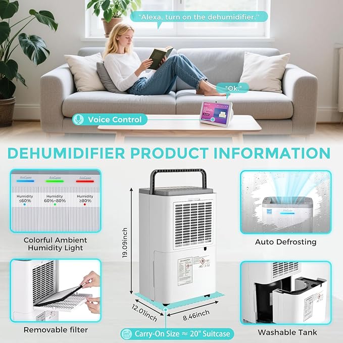4500 Sq.Ft Most Efficient Energy Star 2025 Dehumidifier for Basement, Max 65 Pint Smart Dehumidifier with WiFi Intelligent Humidity Control,Air Purifier HEPA Filter for Home,Garage,RV - Image 3