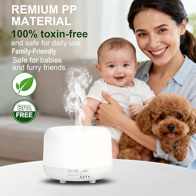 Aromatherapy Diffuser, 300ML Remote Control Essential Oil Diffusers, White Wood Grain Humidifier with 8 Colors Light 4 Timer Mode, Ultrasonic Scent Diffuser for Home, Office - Image 6