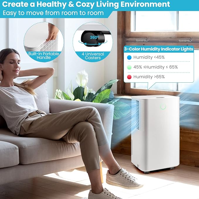 PETSITE 1750 Sq. Ft Dehumidifier for Large Room and Basements, 32 Pints Dehumidifier w/ 3 Modes, 2 Speeds, 24H Timer, Auto or Manual Drainage, 0.5 Gallon Water Tank, Auto Defrost - Image 3