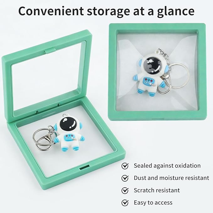 20 Pcs 3D Floating Display Case 4.3x4.3x0.8inch, Challenge Coin Display,Transparent PE Jewelry Storage Box,Floating Display Holder Stands for Antique Challenge Coins Medallion Stamps(Blue Green White) - Image 5